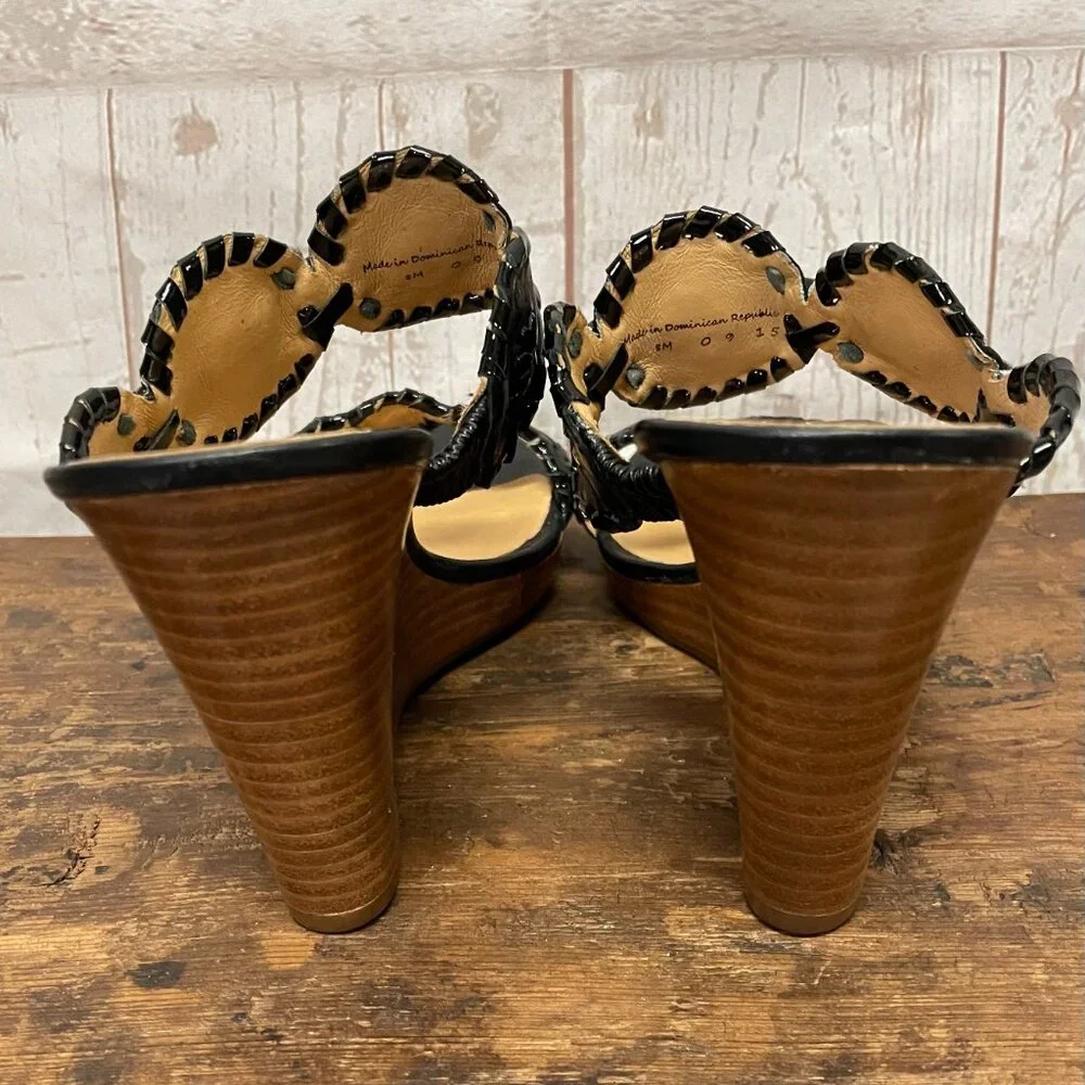 Jack Rogers Luccia Leather and Patent Leather Wedge Sandals